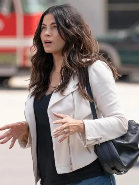The Rookie S07 Jenna Dewan White Leather Jacket Side