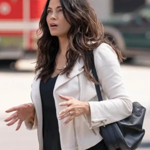The Rookie S07 Jenna Dewan White Leather Jacket Side