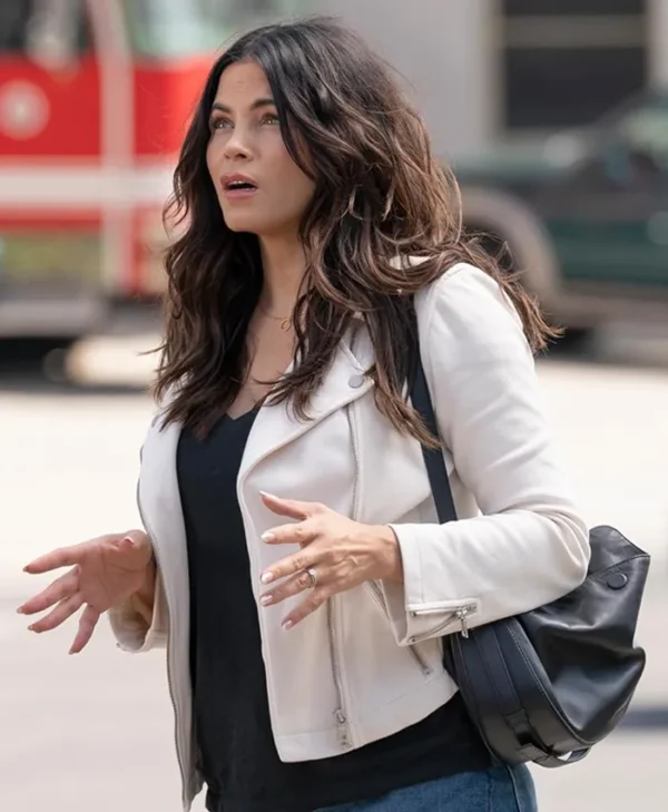 The Rookie S07 Jenna Dewan White Leather Jacket Side