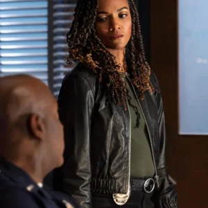 The Rookie S07 Mekia Cox Black Leather Bomber Jacket