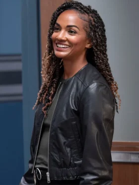 The Rookie S07 Mekia Cox Black Leather Bomber Jacket Side