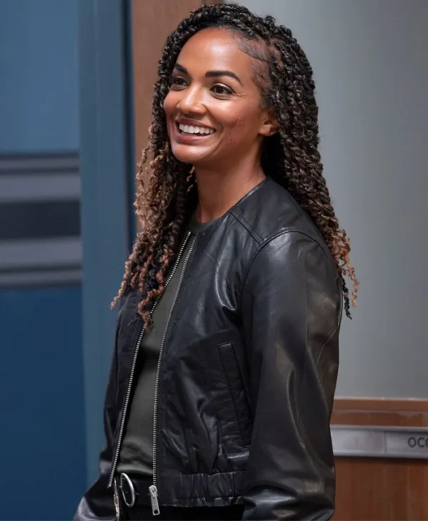 The Rookie S07 Mekia Cox Black Leather Bomber Jacket Side