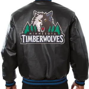 Timberwolves Black Leather Bomber Jacket Sale