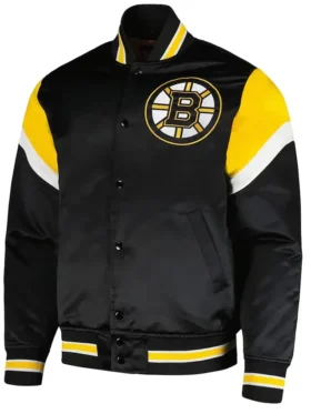 Toby Boston Bruins Midweight Black Satin Varsity Jacket
