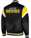 Toby Boston Bruins Midweight Black Satin Varsity Jacket Back
