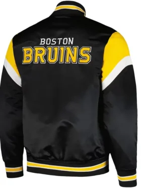 Toby Boston Bruins Midweight Black Satin Varsity Jacket Back