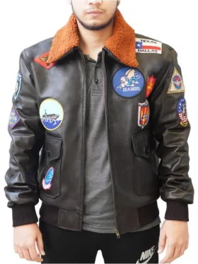 Top Gun Tom Cruise USA Pete Maverick Motorcycle Brown Leather Bomber Jacket
