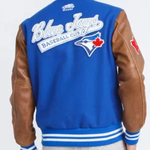 Toronto Blue and Brown blue jays letterman jacket Back