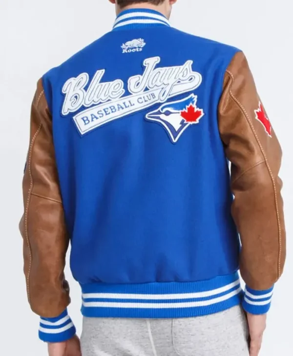 Toronto Blue and Brown blue jays letterman jacket Back