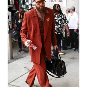 Travis Kelce Kansas City Chiefs 2025 Super Bowl Orange Sparkly Suit