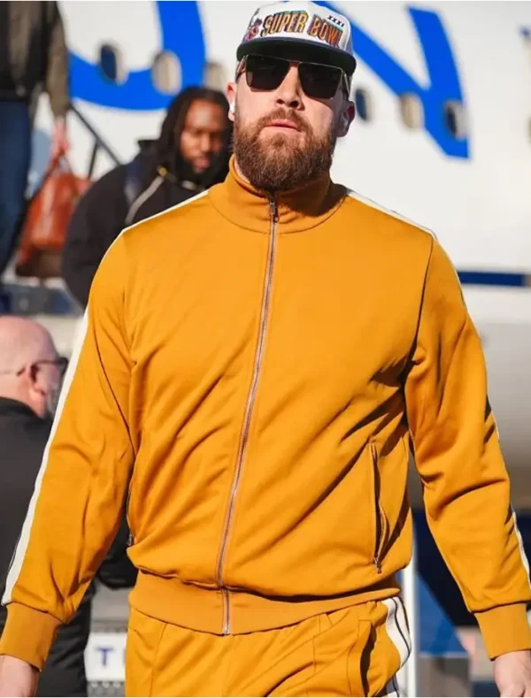 Travis Kelce Super Bowl LIX Team Arrivals Tracksuit