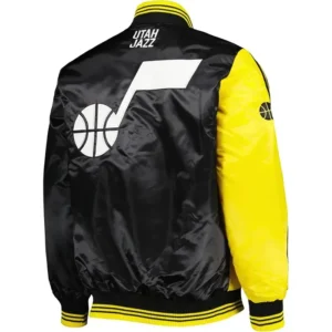 Utah Jazz Black And Yellow Bomber Full Snap Jacket Back
