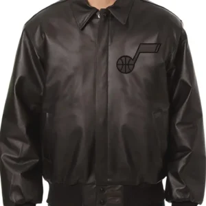 Utah Jazz Black Leather Bomber Jacket