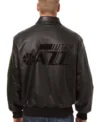 Utah Jazz Black Leather Bomber Jacket Back