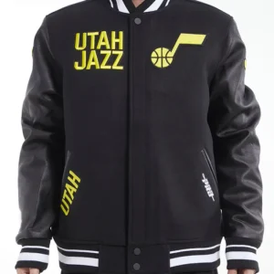 Utah Jazz Black Letterman Wool Varsity Jacket