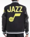 Utah Jazz Black Letterman Wool Varsity Jacket Back