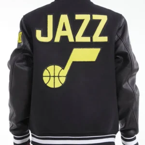 Utah Jazz Black Letterman Wool Varsity Jacket Back
