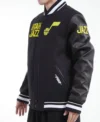 Utah Jazz Black Letterman Wool Varsity Jacket Side
