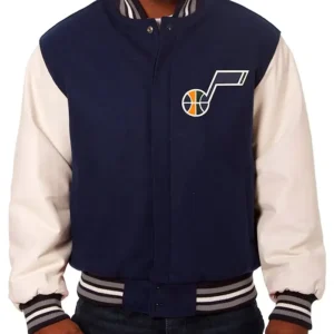 Utah Jazz Navy Blue And White Wool Varsity Jacket