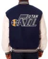 Utah Jazz Navy Blue And White Wool Varsity Jacket Back