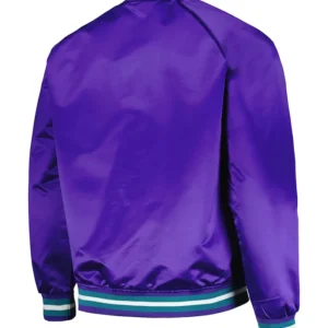 Utah Jazz Purple Satin Full Snap Bomber Jacket Back