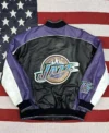 Utah Jazz Vintage Full Zipper Leather Bomber Jacket Back