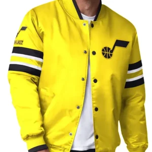 Utah Jazz Yellow And Black Satin Bomber Jacket