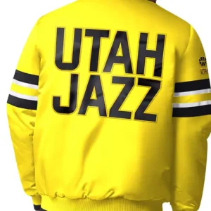 Utah Jazz Yellow And Black Varsity Wool Jacket Back 1