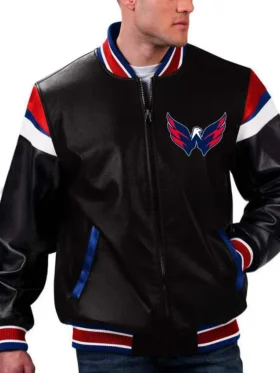 Washington Capitals Leather Bomber Zipper Jacket