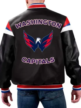 Washington Capitals Leather Bomber Zipper Jacket Back