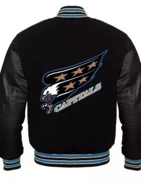 Washington Capitals Letterman Black Varsity Jacket Back