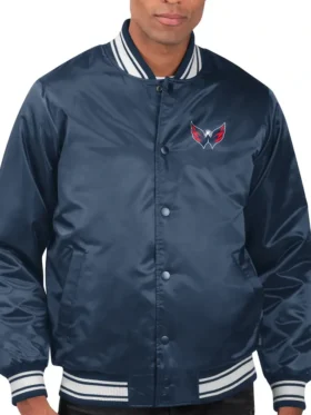 Washington Capitals Navy Blue Satin Bomber Jacket