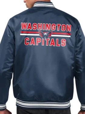 Washington Capitals Navy Blue Satin Bomber Jacket Back