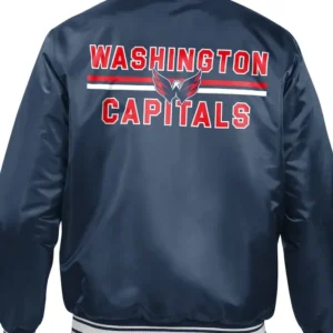 Washington Capitals Navy Blue Satin Bomber Jacket Back