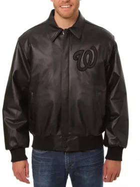 Washington Nationals Black Bomber Leather Jacket