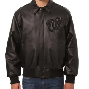 Washington Nationals Black Bomber Leather Jacket
