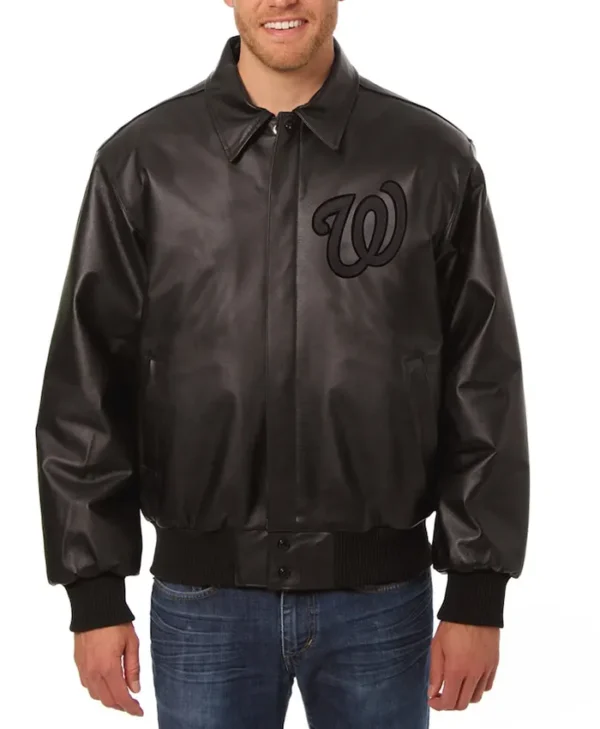 Washington Nationals Black Bomber Leather Jacket