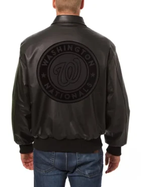 Washington Nationals Black Bomber Leather Jacket Back