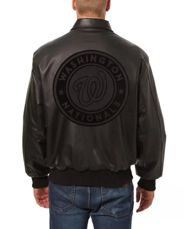 Washington Nationals Black Bomber Leather Jacket Back
