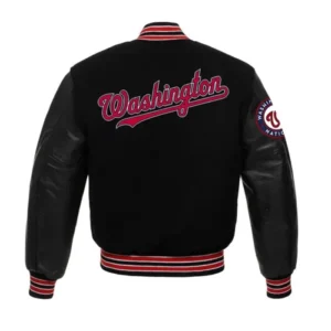 Washington Nationals Black Wool Varsity Jacket Back