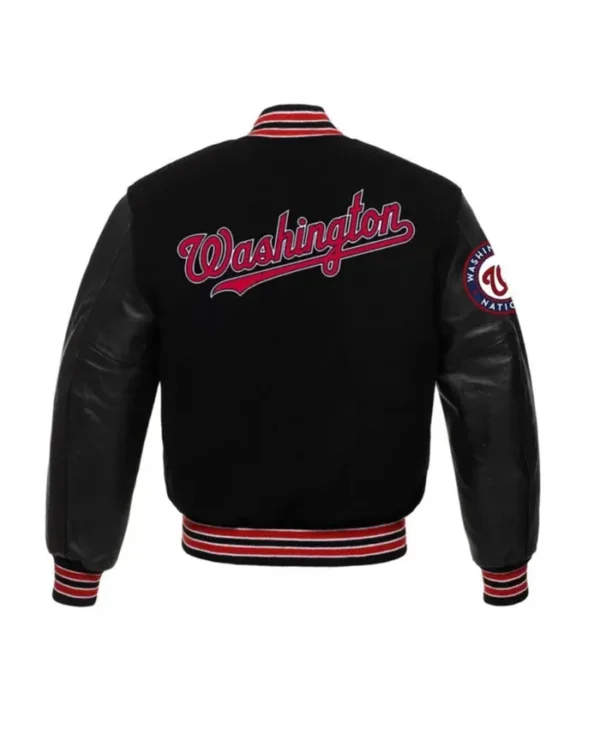 Washington Nationals Black Wool Varsity Jacket Back