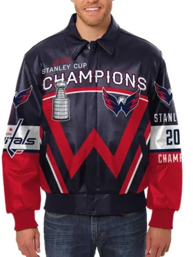 Washington Nationals Champions Full Snap Leather Jacket