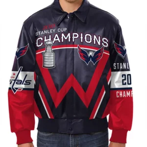 Washington Nationals Champions Full Snap Leather Jacket