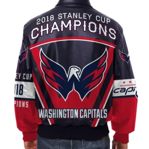Washington Nationals Champions Full Snap Leather Jacket Back
