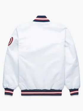 Washington Nationals White Starter Full Snap Bomber Jacket Back