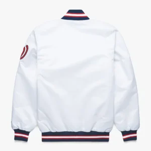 Washington Nationals White Starter Full Snap Bomber Jacket Back