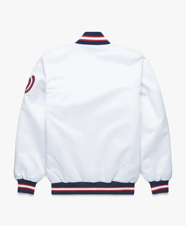 Washington Nationals White Starter Full Snap Bomber Jacket Back