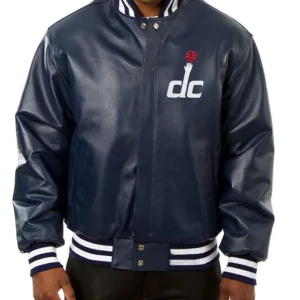 Washington Wizards Navy Blue Leather Bomber Jacket