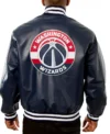 Washington Wizards Navy Blue Leather Bomber Jacket Back