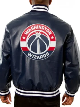 Washington Wizards Navy Blue Leather Bomber Jacket Back